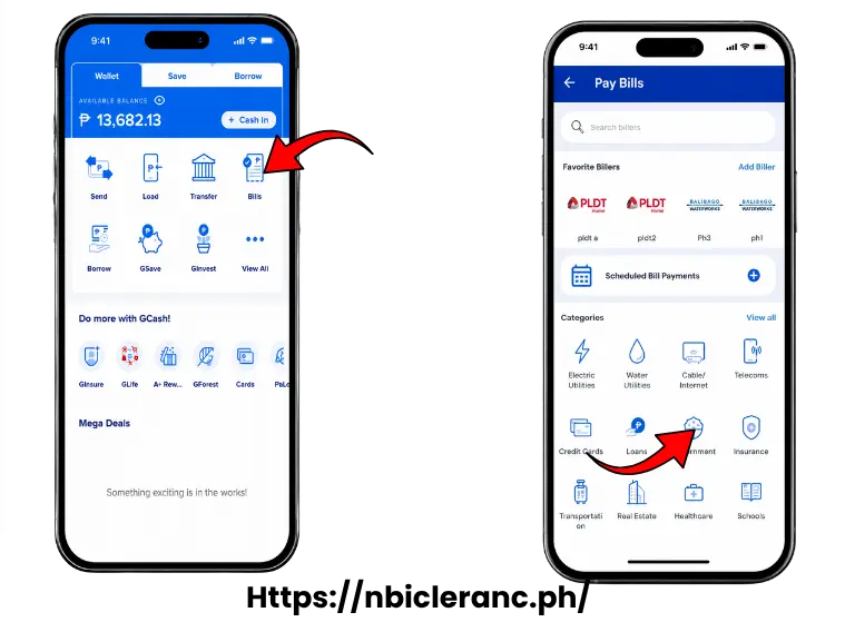 tap Bills. Select Government from the categories 