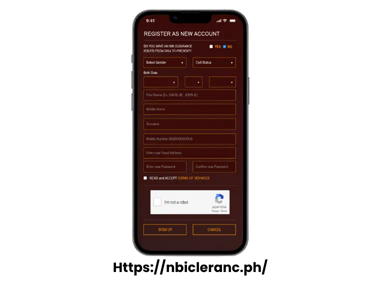 Create your account at the official NBI portal
