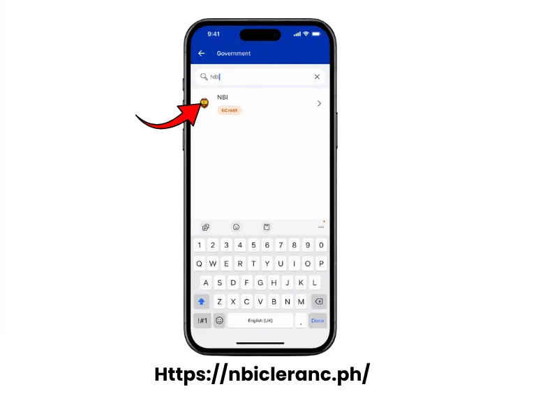 Search for NBI in the biller list 